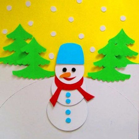 Аппликация снеговик из бумаги